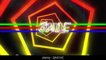 Bild von Sake und Neon-Sechsecken auf schwarzem Hintergrund Stockfoto
