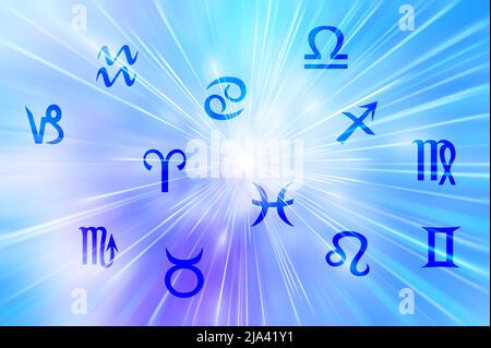 Symbole aller zwölf astrologischen Zeichen Stockfoto