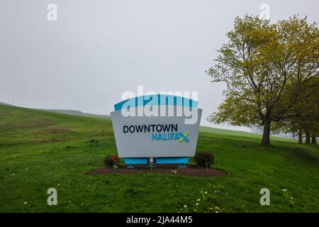 Halifax Downtown Begrüßungsschild. Halifax ist die Hauptstadt von Nova Scotia und die größte Stadt und Gemeinde in der maritimen Provinz Kanada Stockfoto