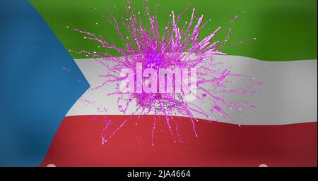 Bild eines Feuerwerks über der Flagge der Äquatorialguinea Stockfoto