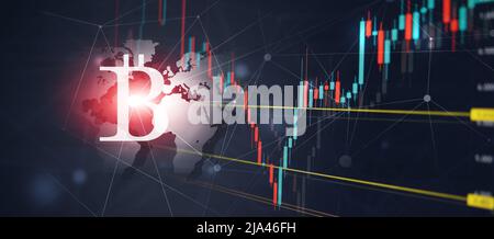 Krypto Bitcoin Währung Trading Banner. Finanzmarkt Chart Stockfoto