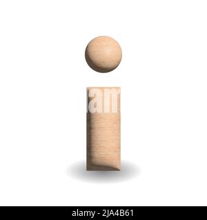 3D Holz-Info-Zeichen-Symbol-Abbildung auf weißem Hintergrund Stockfoto