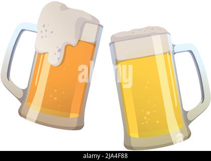 Zwei Tassen frisches Bier auf weißem Hintergrund - Vektorgrafik Stock Vektor