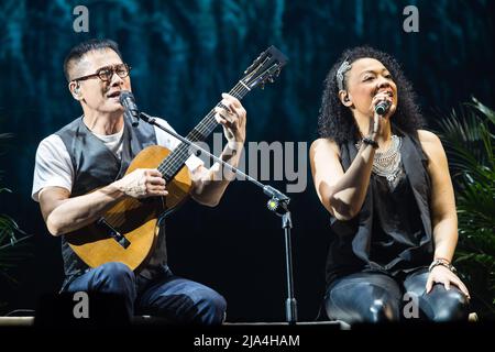 NANJING, CHINA - 15. FEBRUAR 2018 - Luo Dayou (Tayu Lo) Tourkonzert findet im nanjing Olympic Sports Center Gymnasium, Nanjing, Provinz Jiangsu, C statt Stockfoto