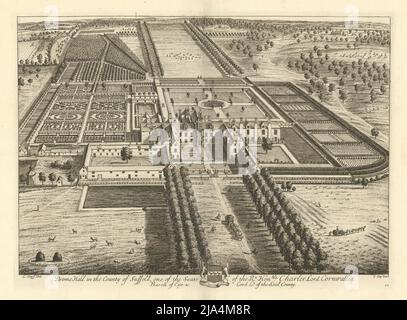 „Brome Hall in the County of Suffolk“ von Kip & Knyff. Lord Cornwallis 1709 Stockfoto