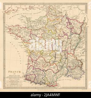 FRANKREICH IN PROVINZEN. Zeigt Provinzen <1790. Originale Handfarbe.SDUK 1844 Karte Stockfoto