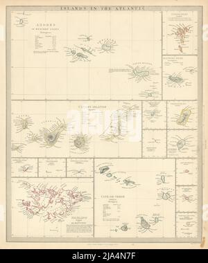 Atlantischen Inseln. Azoren Madeira Kanarische Bermuda Falkland Inseln Färöer. SDUK 1846 Karte Stockfoto