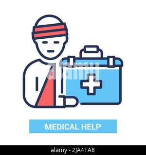 Medizinische Hilfe - Vektorlinien-Design einzelnes isoliertes Symbol Stock Vektor