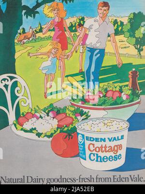 Eden Dale Quark Natural Dairy Low Fat Soft Cheese Magazine Werbepapier Werbung 1970s 1980s Stockfoto