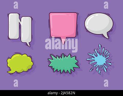 Comic-Blasen leeren sechs Symbole Stock Vektor