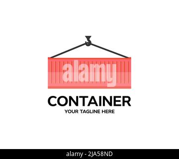 Transport Logistik der internationalen Containerfracht Versand und Frachtflugzeug in Container Yard Logo-Design. Frachttransport. Stock Vektor