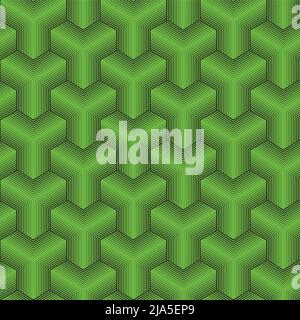 Dünne Linien Cubes Nahtloses Isometrisches Muster. Vektor kachelbarer Hintergrund in grüner Farbe Stock Vektor