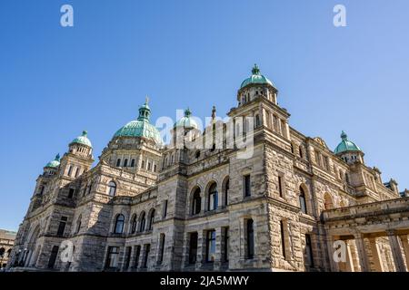 Victoria, BC, Kanada - April 14 2021 : Parlamentsgebäude von British Columbia. Gesetzgebende Versammlung von British Columbia. Stockfoto