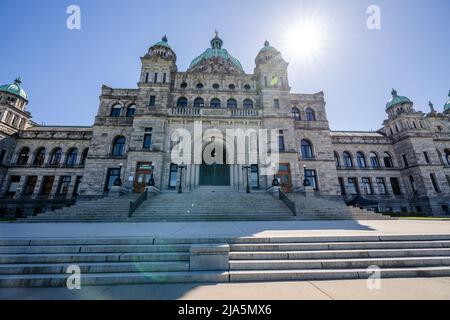 Victoria, BC, Kanada - April 14 2021 : Parlamentsgebäude von British Columbia. Gesetzgebende Versammlung von British Columbia. Stockfoto