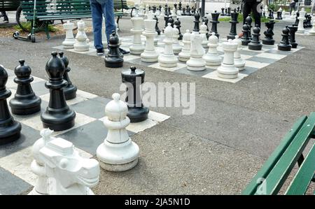 Öffentliche Schachspiele im Bastions Park, Genf Stockfoto