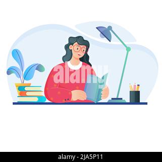 Young GRL with Glasses Lesebuch - Stockillustration als EPS 10 File Stock Vektor