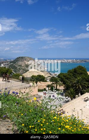 Blick auf den Berg Serra Grosa o San Julian in Alicante vom Schloss Santa Barbara, Spanien Stockfoto