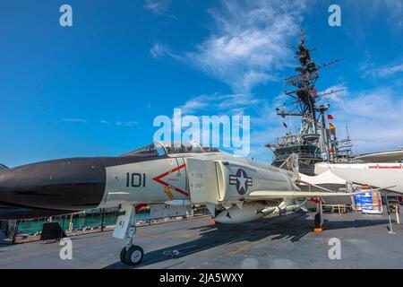 San Diego, Vereinigte Staaten - JULI 2018: McDonnell Douglas F-4 Phantom II. Amerikanischer Überschalljet-Abfangjäger und Jagdbomber von 1960s in der Luftfahrt Stockfoto