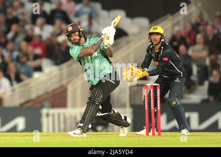 London, Großbritannien. 27. Mai 2022. London, Großbritannien. Als Surrey Glamorgan beim Vitality T20 Blast Cricket-Spiel beim Kia Oval in die Rolle nimmt. David Rowe/ Alamy Live News. Stockfoto