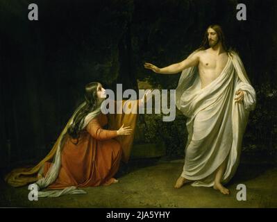 Erscheinung von Jesus Christus an Maria Magdalena von Alexander Andrejewitsch Ivanov. In Johannes 20:1-13 sieht Maria Magdalena den auferstandenen Jesus allein und sagt ihr: "Rühre mich nicht an, denn ich bin noch nicht zu meinem Vater aufgefahren." Stockfoto