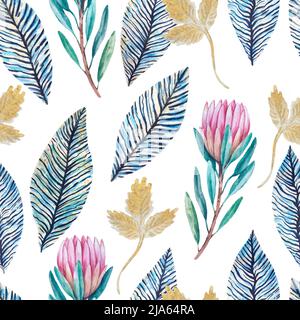 Vintage nahtlose Muster mit handbemalten Luxus glitzernden protea Blumen. Stockfoto
