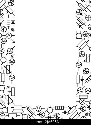 Funkkomponente. Funkelektronik. Symbolische Bezeichnung. Widerstand, Transistor, Diode und Kondensator. Isoliert auf weißem Hintergrund. Bildbild Stock Vektor