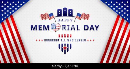 Happy Memorial Day Flaggen Rahmen Hintergründe für Website-Banner, Plakat Corporate, Zeichen Geschäft, Social-Media-Beiträge, Werbeagentur, Hintergrundbild Stock Vektor