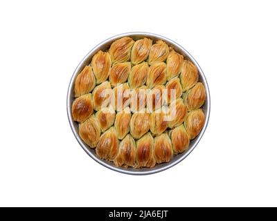 Muschel Baklava (Türkisch: Midye Baklava) auf Tablett. Traditionelle Baklava aus Gaziantep Stockfoto