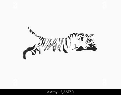 Hand gezeichnet Vektor abstrakt Stock Grafik Cartoon Illustration mit Schönheit niedlich trendy Wildlife weiß, Zeichnung Tiger, schwarz und weiß Textur isoliert auf Stock Vektor