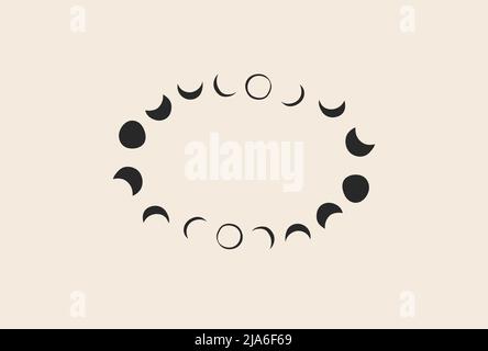 Handgezeichneter Vektor abstrakter Stock flache Grafik-Illustration mit Logo-Element, Bohemian Astrologie Magie minimalistische Kunst der mystischen Mondphasen Stock Vektor