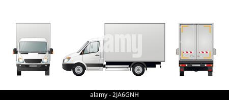 Weißes Kleinauto, Seitenansicht, vorne, hinten. Lastenwagen. Flache Vektorgrafik. Stock Vektor