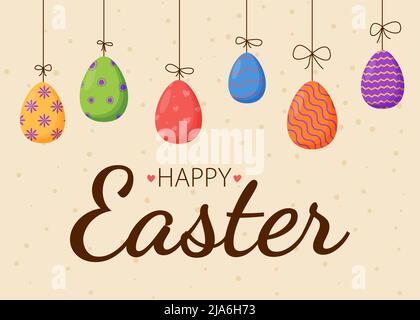 Frohe Ostern-Schriftzüge. Frühlingsferien. Frohe ostereier. Frohe Osterbanner, Grußkarten, Poster, Weihnachtsumschläge. Stock Vektor