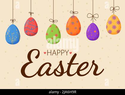 Frohe Ostern-Schriftzüge. Frühlingsferien. Frohe ostereier. Frohe Osterbanner, Grußkarten, Poster, Weihnachtsumschläge. Stock Vektor