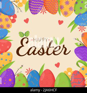 Frohe Ostern-Schriftzüge. Frühlingsferien. Frohe ostereier. Frohe Osterbanner, Grußkarten, Poster, Weihnachtsumschläge. Stock Vektor