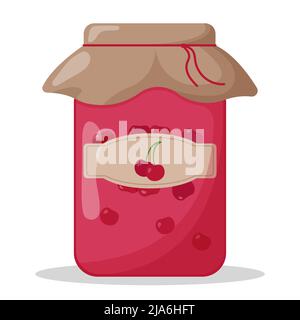 Glas mit Kirschmarmelade mit geschlossenem Deckel. Niedliche Vektorgrafik Stock Vektor
