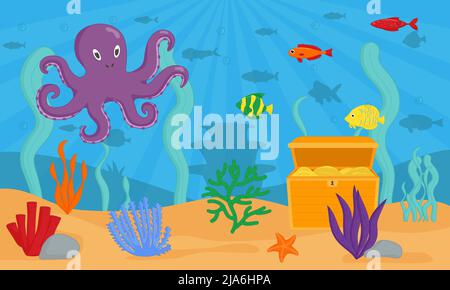 Algen im Aquarium. Seepflanzen, Meeresalgen. Stock Vektor