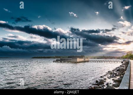 Viking Freibad am Yachthafen in Soenderborg, Dänemark Stockfoto