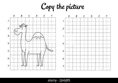 Kopieren Sie das Bild. Zeichnen durch Raster. Malbuch-Seiten für Kinder. Handschrift üben, Zeichnen Fähigkeiten Training. Bildung Entwicklung druckbarer Arbeitsblätter. Stock Vektor