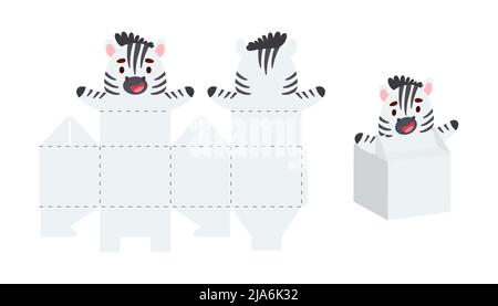 Einfache Verpackung Favour Box Zebra-Design für Süßigkeiten, Süßigkeiten, kleine Geschenke. Party-Paket Vorlage für alle Zwecke, Geburtstag, Baby-Dusche. Drucken, Cu Stock Vektor