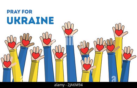 Beten Sie für ukrain Hände halten Herz mit Flagge ukrain Vektor-Design Stock Vektor