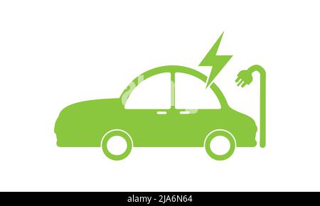 Elektroauto mit Stecker grünes Symbol Symbol, EV Auto Hybrid-Fahrzeuge Ladepunkt-Logo, umweltfreundliche Fahrzeugkonzept, Vektor-Illustration Stock Vektor