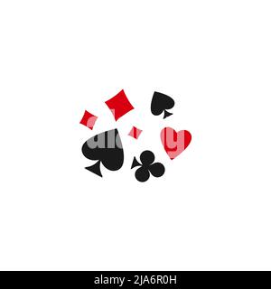 Poker Spielkarten passen zu Symbolen - Pik, Herzen, Diamanten und Schlägen. Spielkarten-Kartenstapel-Symbole auf Weiß isoliert. Casino, Spiel, Party-Logo Stock Vektor