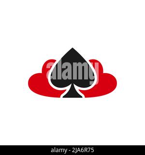 Poker Spielkarten passt zu Symbolen - Pik und Herzen. Spielkarten-Kartenstapel-Symbole auf Weiß isoliert. Casino, Spiel, Party-Logo Stock Vektor