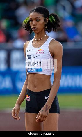 27. Mai 2022 Eugene ODER USA: Vashti Cunningham bereitet sich während des Nike Prefontaine Classic Night Meet auf den Hochsprung vor. Vashti Platz zwei im Hayward Field Eugene, ODER Thurman James/CSM Stockfoto