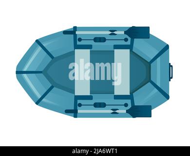 Blaues aufblasbares Boot mit Paddel-Vektor-Illustration auf weißem Hintergrund Stock Vektor