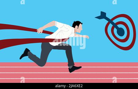 Illustration eines Geschäftsmannes mit Trophäenkonzept für Erfolg Stock Vektor