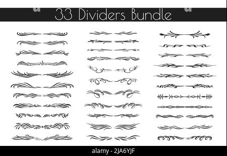 Set von Vektorteilern und Schnörkeln. Handgezeichnetes kalligraphisches Designelement-Bundle. Stock Vektor
