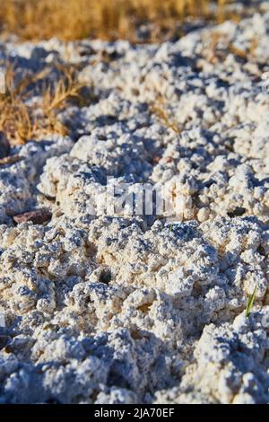 Detaillierte Makroansicht der ungewöhnlichen weißen Sandwüstenlandschaft Stockfoto