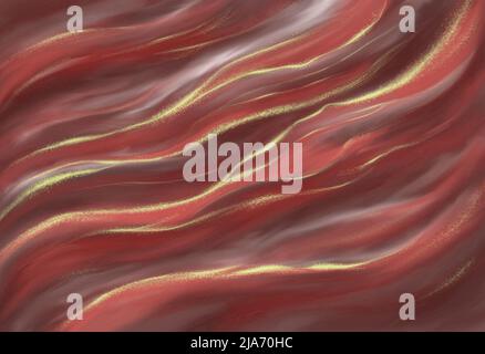 Abstrakter Hintergrund. Tapete Textur verbreiten, Farbflecken. Alkoholtinte und Golddarstellung. Roter Wellenhintergrund. Acrylfarbe Flecken Luxus te Stockfoto