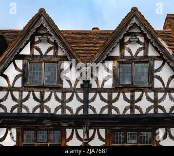 Detail des Garrick Inn, einem mittelalterlichen Fachwerklokal in Stratford-upon-Avon, Warwickshire, England, Vereinigtes Königreich. Stockfoto